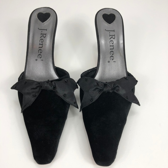 J.Renee Shoes - J. RENEE black velvet satin embellished bow low heel mule 7.5M
